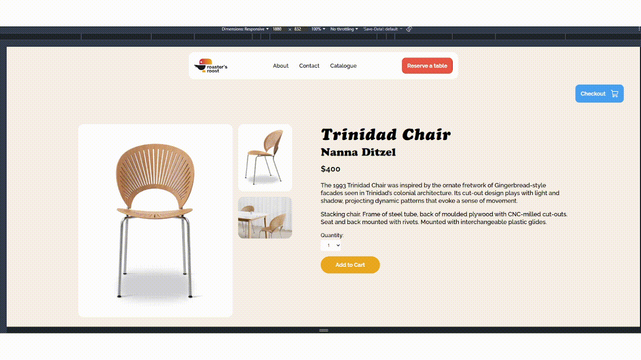 gif showcasing the responsive item page for the Trinidad Chair